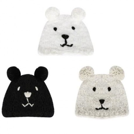 CUTE BEAR DESIGN VENONAT GIRLS WARM KNITTED HAT (BEIGE)