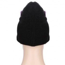 CUTE CAT EAR DECORATION COLOR BLOCK GIRLS KNITTED HAT (BLACK)