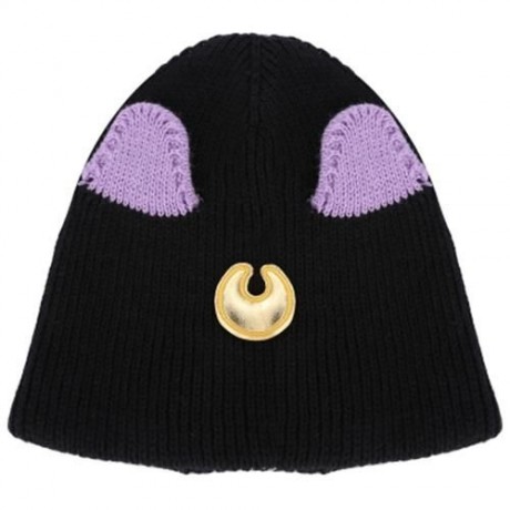 CUTE CAT EAR DECORATION COLOR BLOCK GIRLS KNITTED HAT (BLACK)