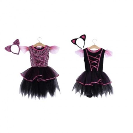 2PCS SWEET HALLOWEEN GIFT CARTOON ANIMAL SHAPE LACE GEOMETRIC STRIPED ROUND COLLAR SLEEVEL