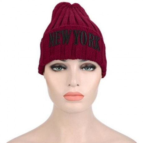 STYLISH LETTER PRINT SOLID COLOR LADIES KNITTED HAT (PURPLISH RED)