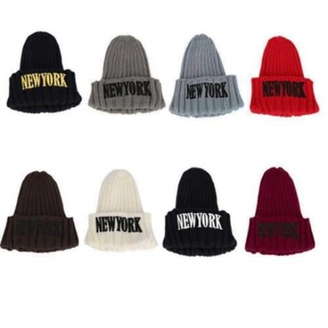 STYLISH LETTER PRINT SOLID COLOR LADIES KNITTED HAT (PURPLISH RED)