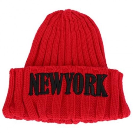 STYLISH LETTER PRINT SOLID COLOR LADIES KNITTED HAT (RED)