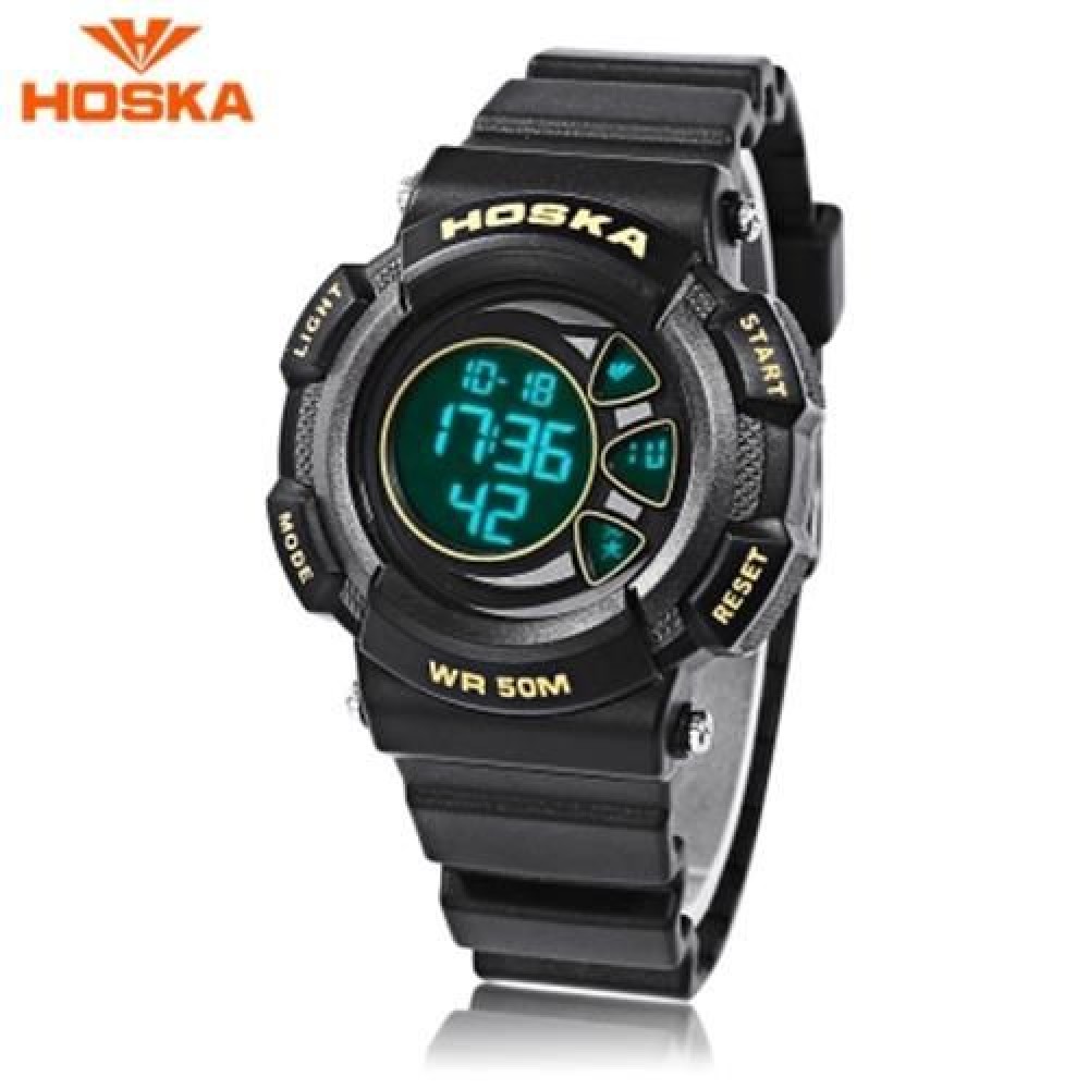 HOSKA H020S CHILDREN LED DIGITAL WATCH 5ATM DAY DATE DISPLAY WRISTWATCH (YELLOW AND BLACK) HOSKA H020S CHILDREN LED DIGITAL WATCH 5ATM DAY DATE DISPLAY WRISTWATCH (YELLOW AND BLACK)