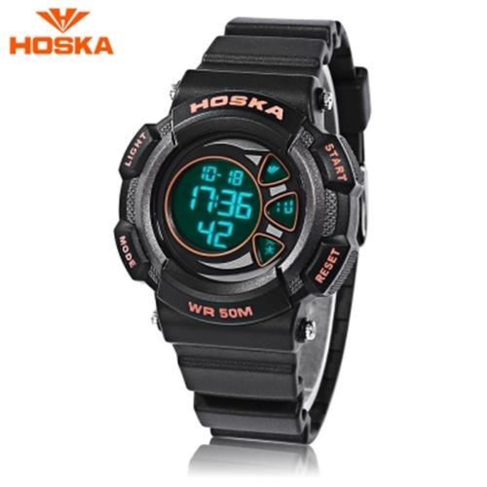 HOSKA H020S CHILDREN LED DIGITAL WATCH 5ATM DAY DATE DISPLAY WRISTWATCH (BLACK AND ORANGE) HOSKA H020S CHILDREN LED DIGITAL WATCH 5ATM DAY DATE DISPLAY WRISTWATCH (BLACK AND ORANGE)