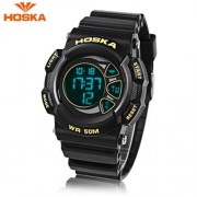 HOSKA H020B CHILDREN LED DIGITAL WATCH 5ATM DAY DATE DISPLAY WRISTWATCH (YELLOW AND BLACK)