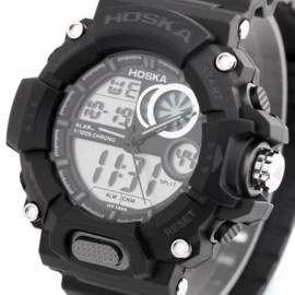 HOSKA HD031B CHILDREN DUAL MOVT WATCH DATE DAY DISPLAY ALARM CHRONOGRAPH WRISTWATCH (BLACK