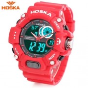 HOSKA HD031B CHILDREN DUAL MOVT WATCH DATE DAY DISPLAY ALARM CHRONOGRAPH WRISTWATCH (RED)