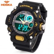 HOSKA HD031B CHILDREN DUAL MOVT WATCH DATE DAY DISPLAY ALARM CHRONOGRAPH WRISTWATCH (YELLO