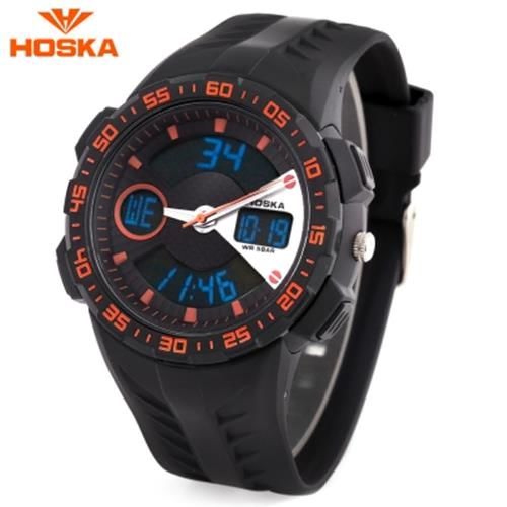 HOSKA HD029B CHILDREN DUAL MOVT WATCH 5ATM CALENDAR CHRONOGRAPH ALARM WRISTWATCH (BLACK AN HOSKA HD029B CHILDREN DUAL MOVT WATCH 5ATM CALENDAR CHRONOGRAPH ALARM WRISTWATCH (BLACK AN