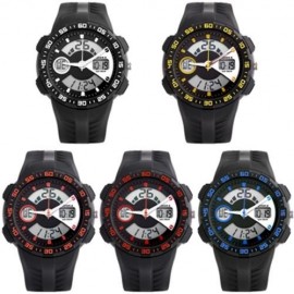 HOSKA HD029B CHILDREN DUAL MOVT WATCH 5ATM CALENDAR CHRONOGRAPH ALARM WRISTWATCH (BLACK AN