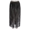 PUNK METAL RHINESTONE DECORATION LADIES TASSEL SNAP FASTENER SKIRT BELT (BLACK)