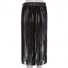 PUNK METAL RHINESTONE DECORATION LADIES TASSEL SNAP FASTENER SKIRT BELT (BLACK)