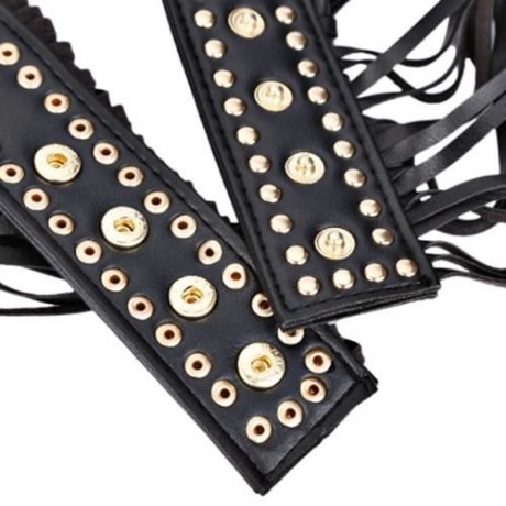 PUNK METAL RHINESTONE DECORATION LADIES TASSEL SNAP FASTENER SKIRT BELT (BLACK)