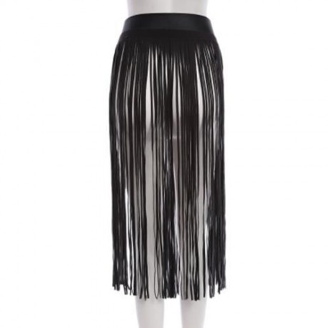 VINTAGE SOLID COLOR TASSEL DECORATION LADIES BUCKLE DESIGN BELT (BLACK)