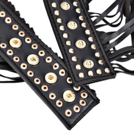 VINTAGE SOLID COLOR TASSEL DECORATION LADIES BUCKLE DESIGN BELT (BLACK)