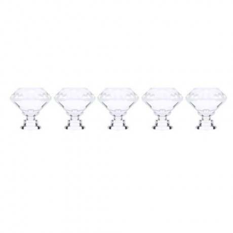 5PCS FASHION GLASS DOOR DRAWER CABINET WARDROBE HANDLE KNOB WITH SCREW (TRANSPARENT)