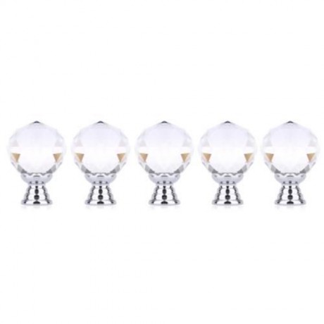 5PCS ROUND GLASS BALL DESIGN DOOR DRAWER CABINET WARDROBE HANDLE KNOB WITH SCREW (TRANSPAR
