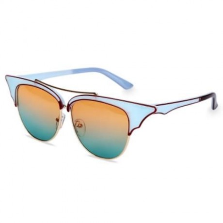 STYLISH CAT EAR LADIES COLOR COATED SUNGLASSES (LIGHT BLUE FRAME / YELLOW AND GREEN LENS)