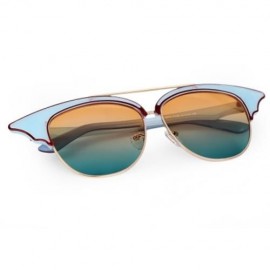 STYLISH CAT EAR LADIES COLOR COATED SUNGLASSES (LIGHT BLUE FRAME / YELLOW AND GREEN LENS)