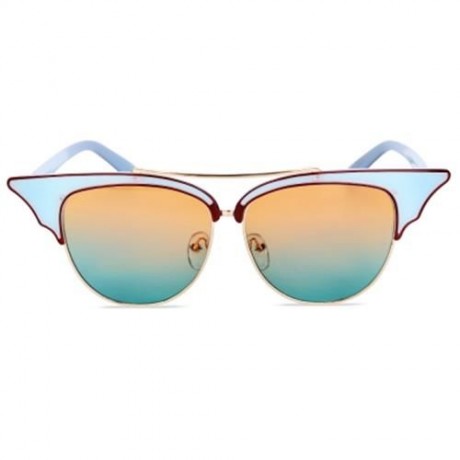 STYLISH CAT EAR LADIES COLOR COATED SUNGLASSES (LIGHT BLUE FRAME / YELLOW AND GREEN LENS)