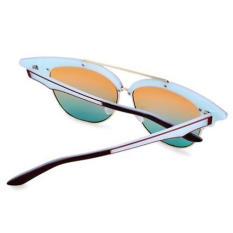 STYLISH CAT EAR LADIES COLOR COATED SUNGLASSES (LIGHT BLUE FRAME / YELLOW AND GREEN LENS)