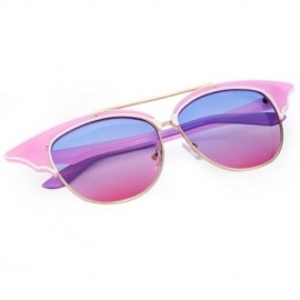 STYLISH CAT EAR LADIES COLOR COATED SUNGLASSES (PINK FRAME / BLUE AND PINK LENS)