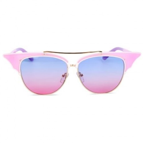 STYLISH CAT EAR LADIES COLOR COATED SUNGLASSES (PINK FRAME / BLUE AND PINK LENS)