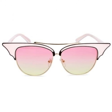 STYLISH CAT EAR LADIES COLOR COATED SUNGLASSES (IVORY FRAME / PINK AND YELLOW LENS)