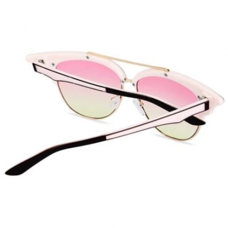STYLISH CAT EAR LADIES COLOR COATED SUNGLASSES (IVORY FRAME / PINK AND YELLOW LENS)