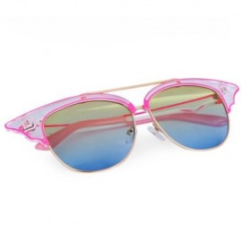 STYLISH CAT EAR LADIES COLOR COATED SUNGLASSES (TRANSPARENT FRAME / YELLOW AND BLUE LENS)