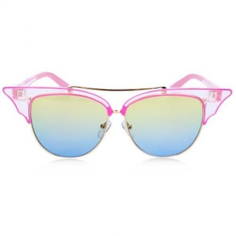 STYLISH CAT EAR LADIES COLOR COATED SUNGLASSES (TRANSPARENT FRAME / YELLOW AND BLUE LENS)