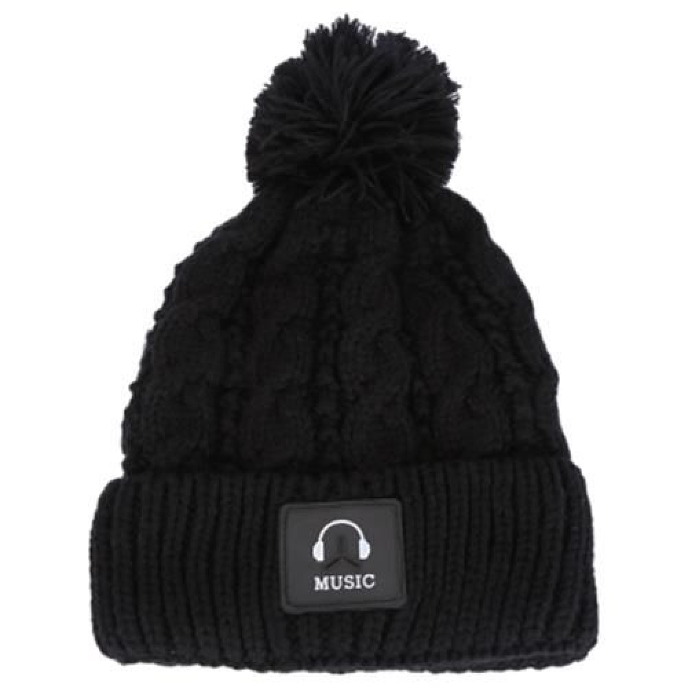 STYLISH EARPHONE PATTERN VENONAT LADIES PLUSH KNITTED HAT (BLACK)