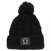 STYLISH EARPHONE PATTERN VENONAT LADIES PLUSH KNITTED HAT (BLACK)