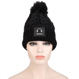 STYLISH EARPHONE PATTERN VENONAT LADIES PLUSH KNITTED HAT (BLACK)