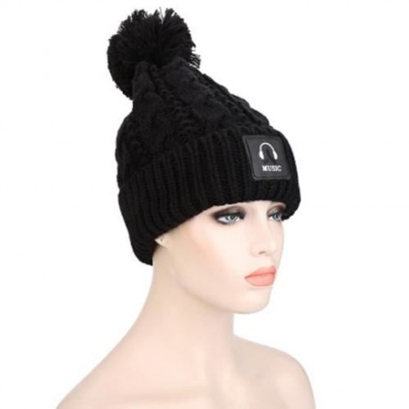 STYLISH EARPHONE PATTERN VENONAT LADIES PLUSH KNITTED HAT (BLACK)