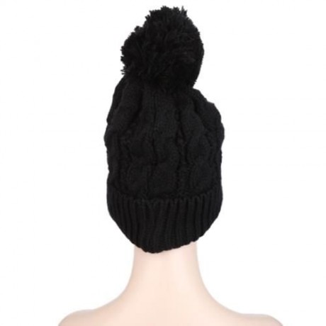 STYLISH EARPHONE PATTERN VENONAT LADIES PLUSH KNITTED HAT (BLACK)