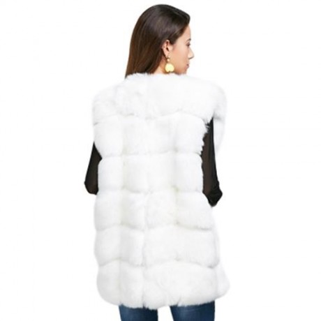 CHIC ROUND COLLAR FAUX FUR PURE COLOR WAISTCOAT FOR WOMEN (WHITE)