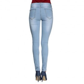 STREET STYLE MID WAIST FRAYED PURE COLOR JEANS FOR WOMEN (BLUE)