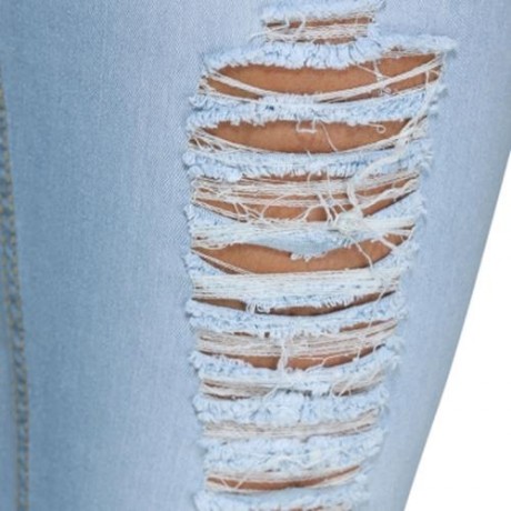 STREET STYLE MID WAIST FRAYED PURE COLOR JEANS FOR WOMEN (BLUE)
