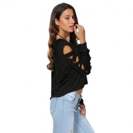 TRENDY ROUND COLLAR CUT OUT PURE COLOR T-SHIRT FOR WOMEN (BLACK)