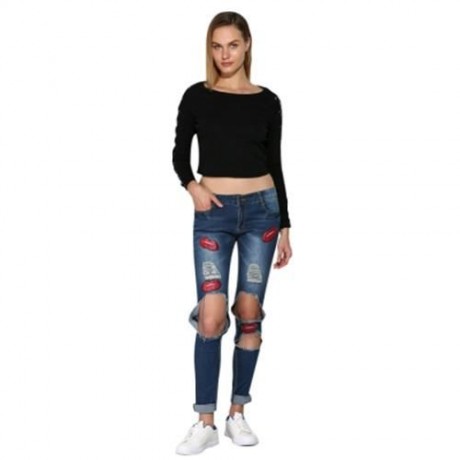 CHIC ROUND COLLAR CRISS CROSS PULLOVER FOR WOMEN (BLACK)