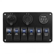 VEHICLE 5 PIN DOUBLE LED LIGHT DUAL USB CHARGER 6 BIT SWITCH VOLTMETER COMPOSITE PANEL