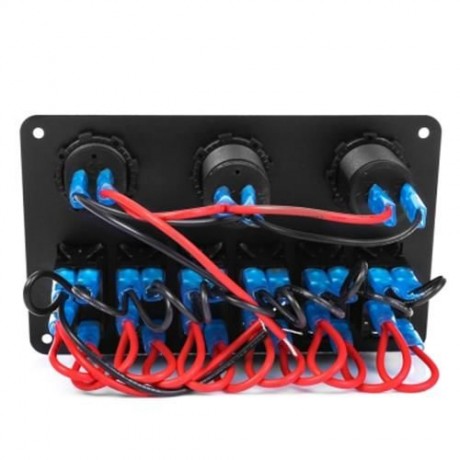 VEHICLE 5 PIN DOUBLE LED LIGHT DUAL USB CHARGER 6 BIT SWITCH VOLTMETER COMPOSITE PANEL