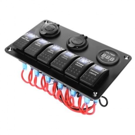 VEHICLE 5 PIN DOUBLE LED LIGHT DUAL USB CHARGER 6 BIT SWITCH VOLTMETER COMPOSITE PANEL
