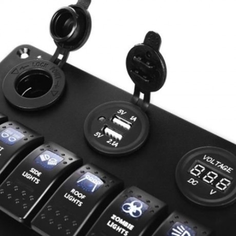 VEHICLE 5 PIN DOUBLE LED LIGHT DUAL USB CHARGER 6 BIT SWITCH VOLTMETER COMPOSITE PANEL