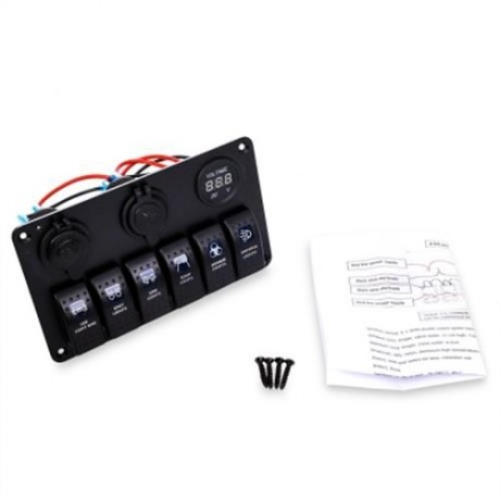 VEHICLE 5 PIN DOUBLE LED LIGHT DUAL USB CHARGER 6 BIT SWITCH VOLTMETER COMPOSITE PANEL