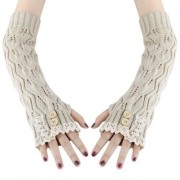 STYLISH LACE DECORATION BUTTON HOLLOW OUT DESIGN GIRLS LONG GLOVES (OFF-WHITE)