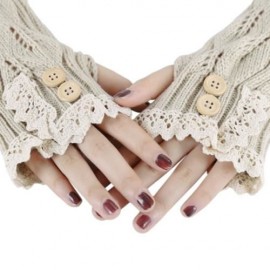 STYLISH LACE DECORATION BUTTON HOLLOW OUT DESIGN GIRLS LONG GLOVES (OFF-WHITE)