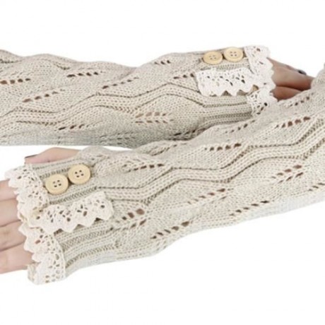 STYLISH LACE DECORATION BUTTON HOLLOW OUT DESIGN GIRLS LONG GLOVES (OFF-WHITE)